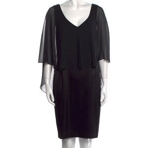 St. John Black Tiered Sheath Dress with Flutter Sleeves